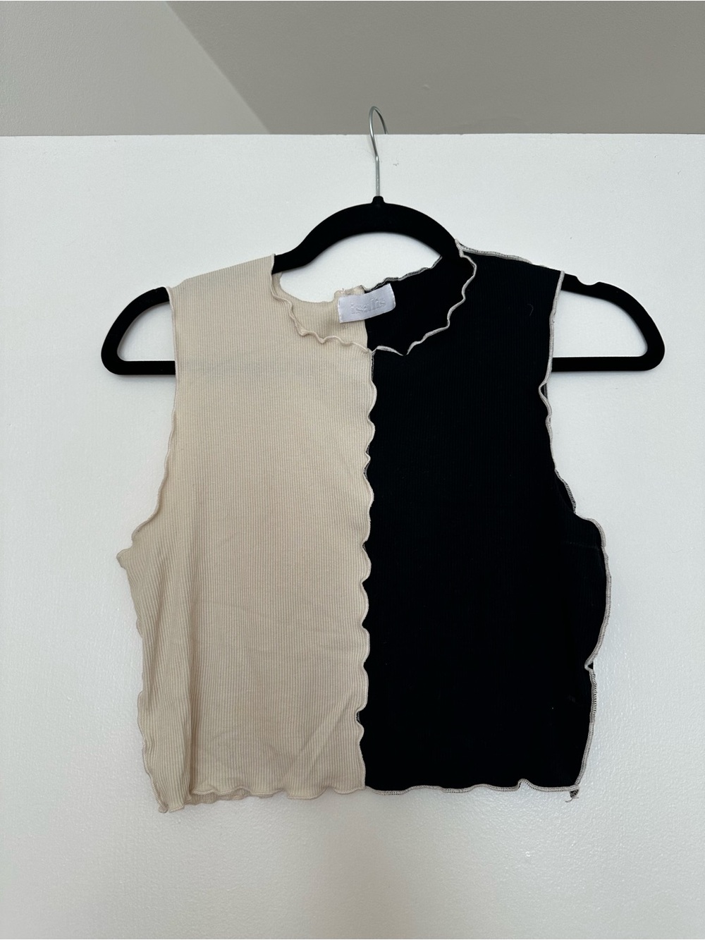 Two-Tone Black and Cream Sleeveless Ribbed Top